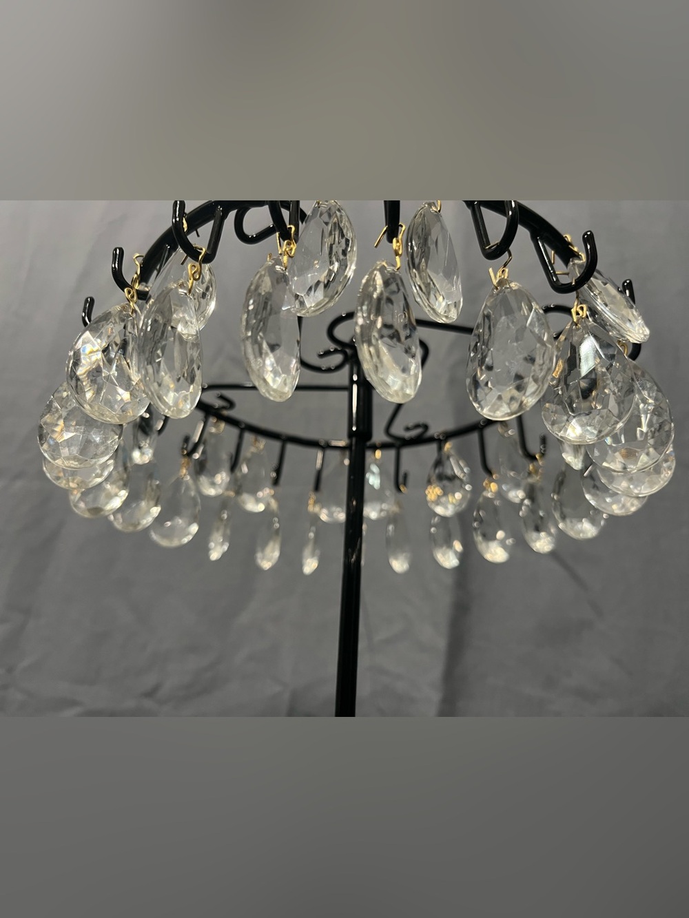 Chandelier Crystals 1.5”x1” Pear Shaped w/gold tone hooks - set of 19 - Vintage